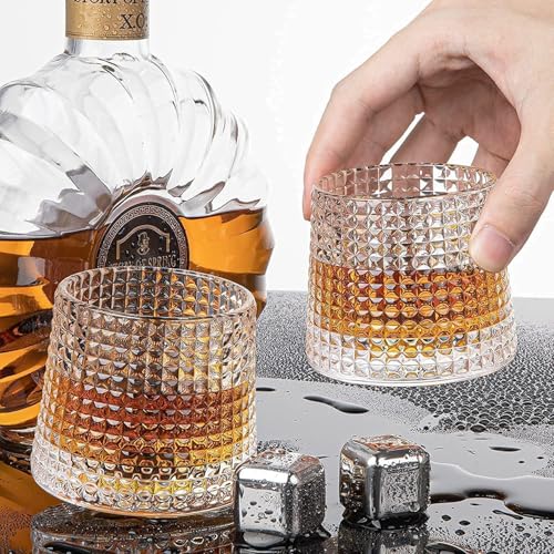 Image of Spinning Whiskey Glass with Hemispherical Base - Set of 2, 170ml Elegant Crystal Barware Gift (2, Rotating Dot)