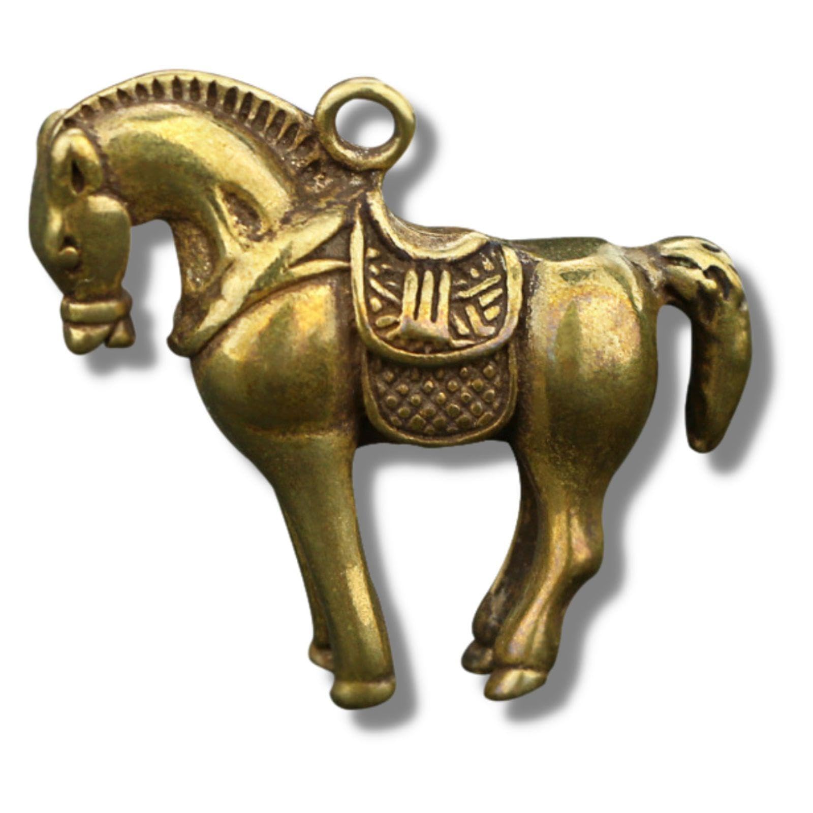 Gexifei Vintage Brass Mini Lucky Zodiac Horse Statue Keychain Pendant Mascot