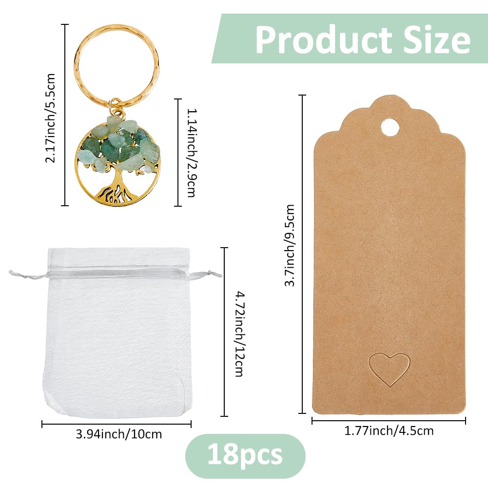 SUPERFINDINGS 18pz Albero Della Vita Portachiavi Albero Della Vita Portachiavi con Chip di Pietre Portachiavi In Pietra Cristallo Naturale Etichette e Sacchetti per Matrimoni Shower Favori