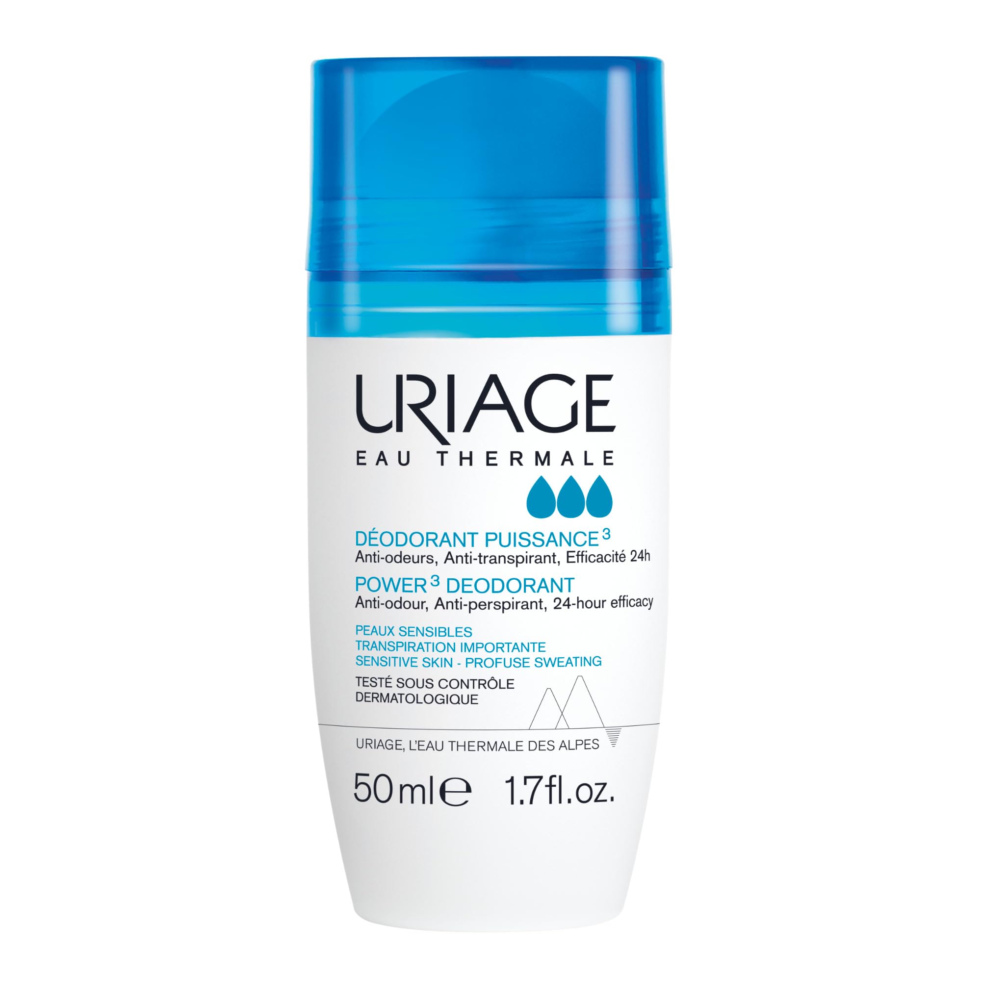 Uriage - Power 3 Clinical Strength Antiperspirant Deodorant - Roll-On Protection for Excessive Armpit Sweat - Men and Women - Combats Odor and Provides a Fresh, Clean Feeling for 24hr - 50ml