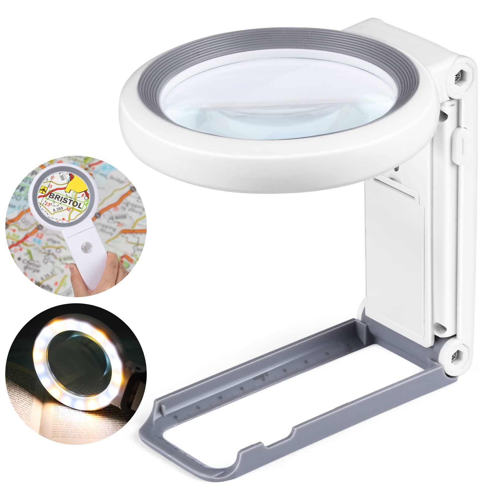 Buy 30X 10X Magnifying Glass with Light and Stand, Foldable Handheld