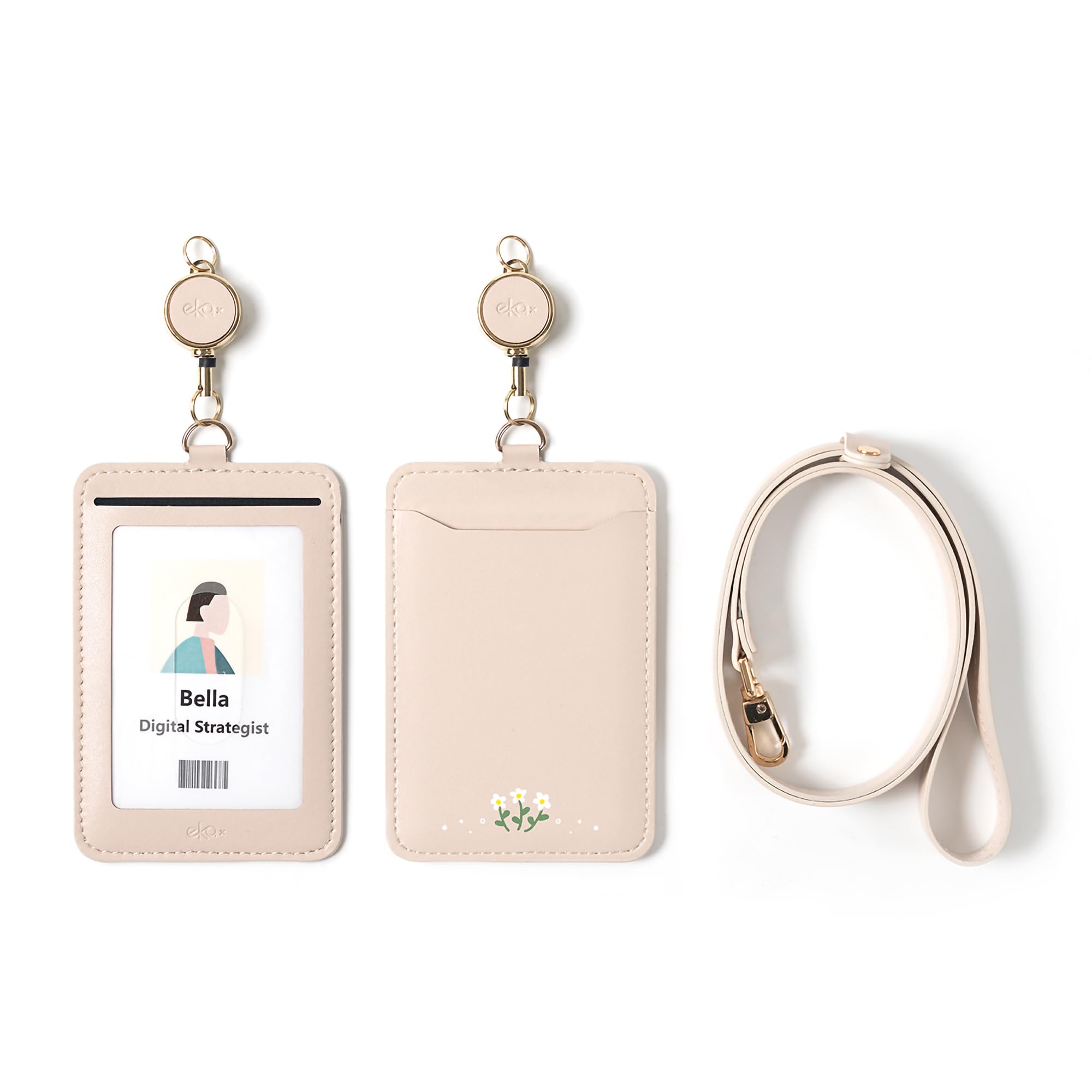 EKAX Double-Sided ID Badge Holder with Lanyard & Retractable Reel, ID Card Holder for Office Bus Pass, Teacher, Nurse