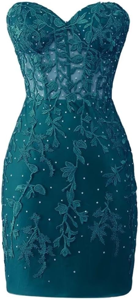 Strapless Homecoming Dress for Teens Lace Applique Prom Dresses Short Tight Cocktail Dress