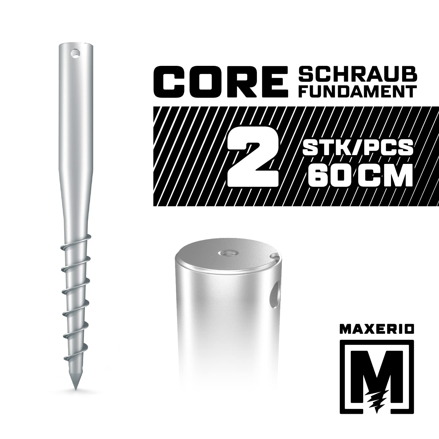 60 cm Core Schraubfundament 2er Set; Ø 60 x 2; M12