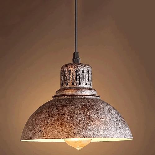 Lámpara colgante vintage de granja, moderna lámpara colgante de pantalla de metal marrón, lámpara colgante de cable ajustable de 70.9 pulgadas para