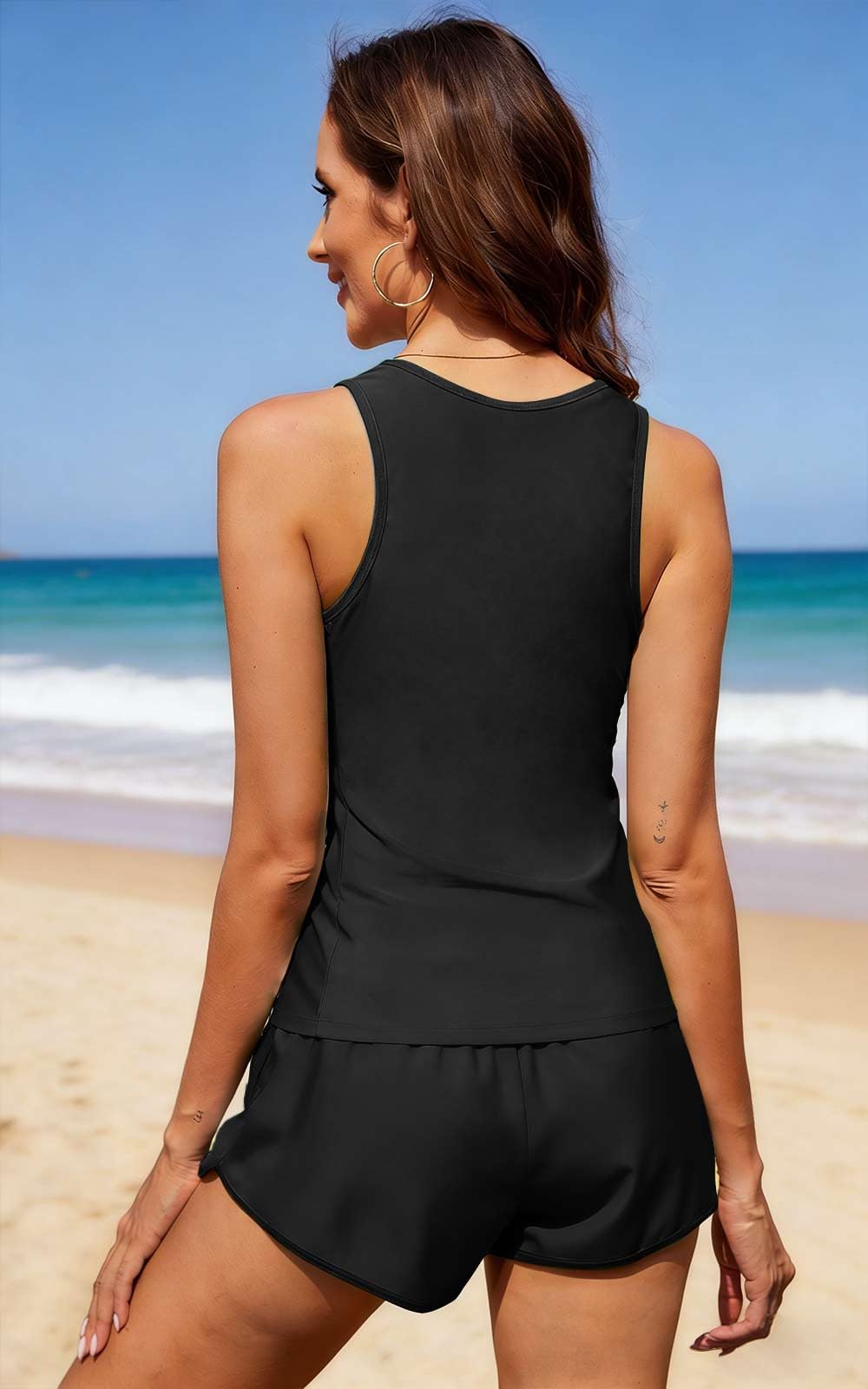CheChury Tankini de Bain 2 Pièces pour Femme Maillot de Bain Sportif Imprimé Floral Débardeur et Short à Poches Modeste Tankini Été Plage Piscine Croisière