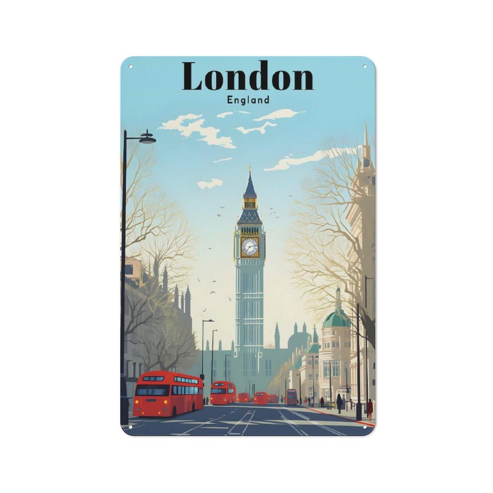 Junmoney London England Travel Tin Wall Plaque 30X20cm With For Man Cave Or Games Room, For Garage, Workshop And Man Cave Decoration