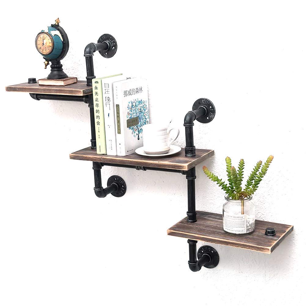 Industriële pijprekken, wandmontage, 30,0 cm rustieke metalen zwevende planken, Steampunk echt hout boekenplanken, wandplank unit boekenplank opknoping wandplanken, boerderij keuken bar rekken (6 lagen
