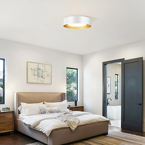 Miniatura 6 de Modernas luces de techo blancas y doradas, iluminación de techo redonda de cristal minimalista de 16.5 pulgadas, lámparas de techo para sala de