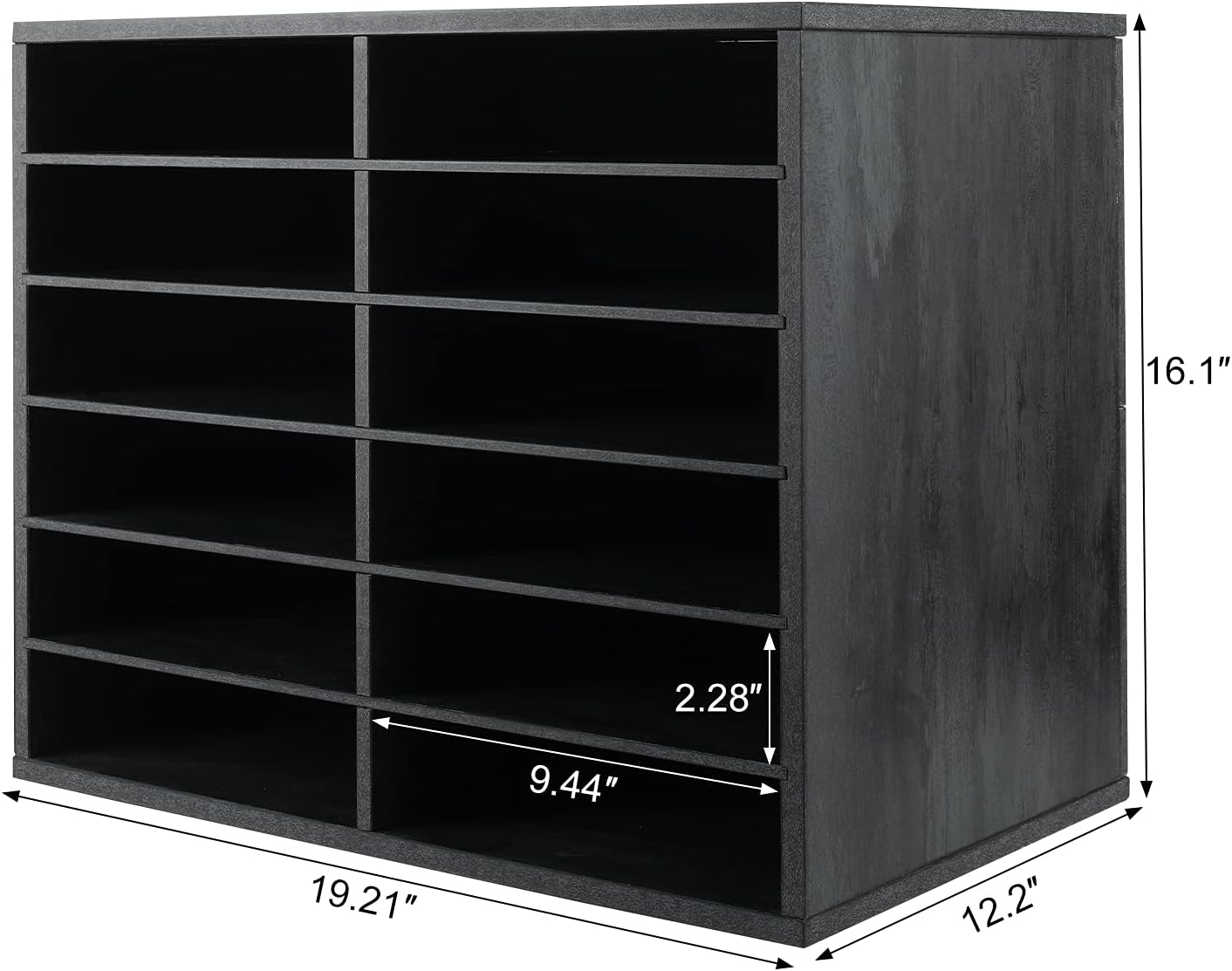 PAG Wood Desktop Literature Organizer Adjustable File Sorter Mail Center Magazine Holder Paper Storage Cabinet Classroom Keepers Mailbox for Office Home School, 12 Compartments, Dark Gray : Office Products