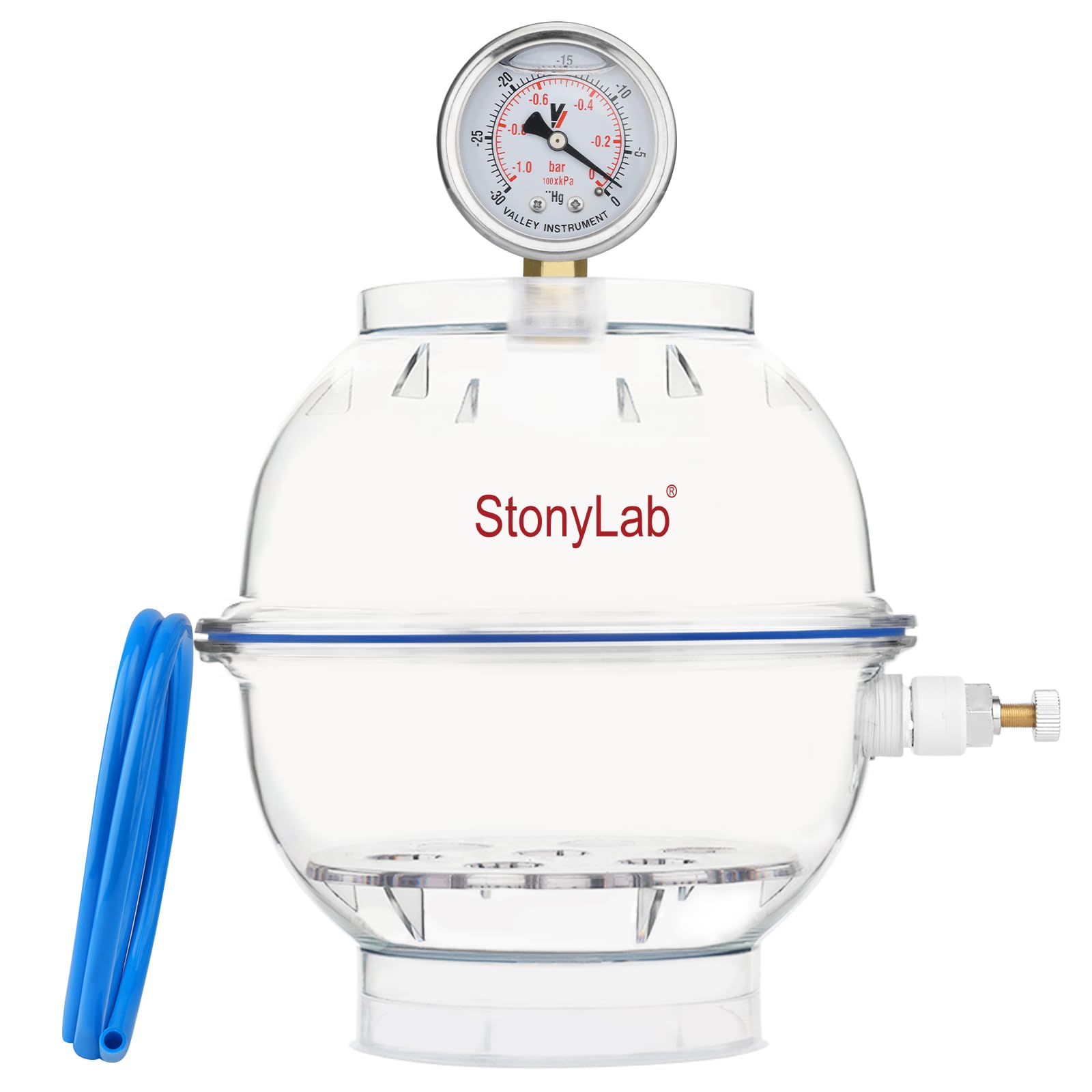 stonylab Essiccatore Sottovuoto in PC, Materiale Rinforzato, Guarnizione in Silicone Affidabile, Sistema a Valvola Singola, Manometro Incluso, Diametro 150 mm, Ideale per Laboratorio