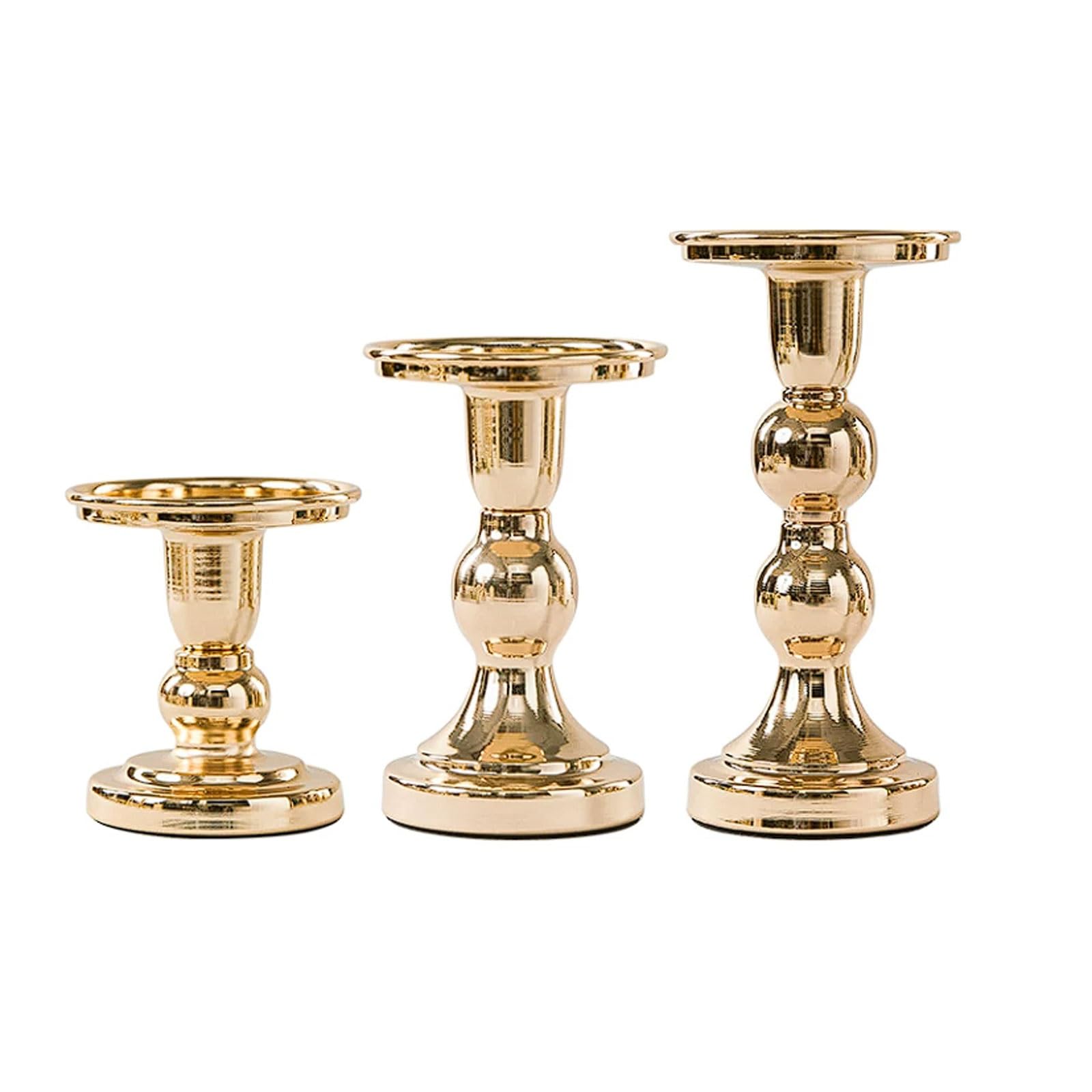 Portacandele in metallo dorato e ferro, set da 3, design a bocca larga for candele a colonna, centrotavola tavolo for cene