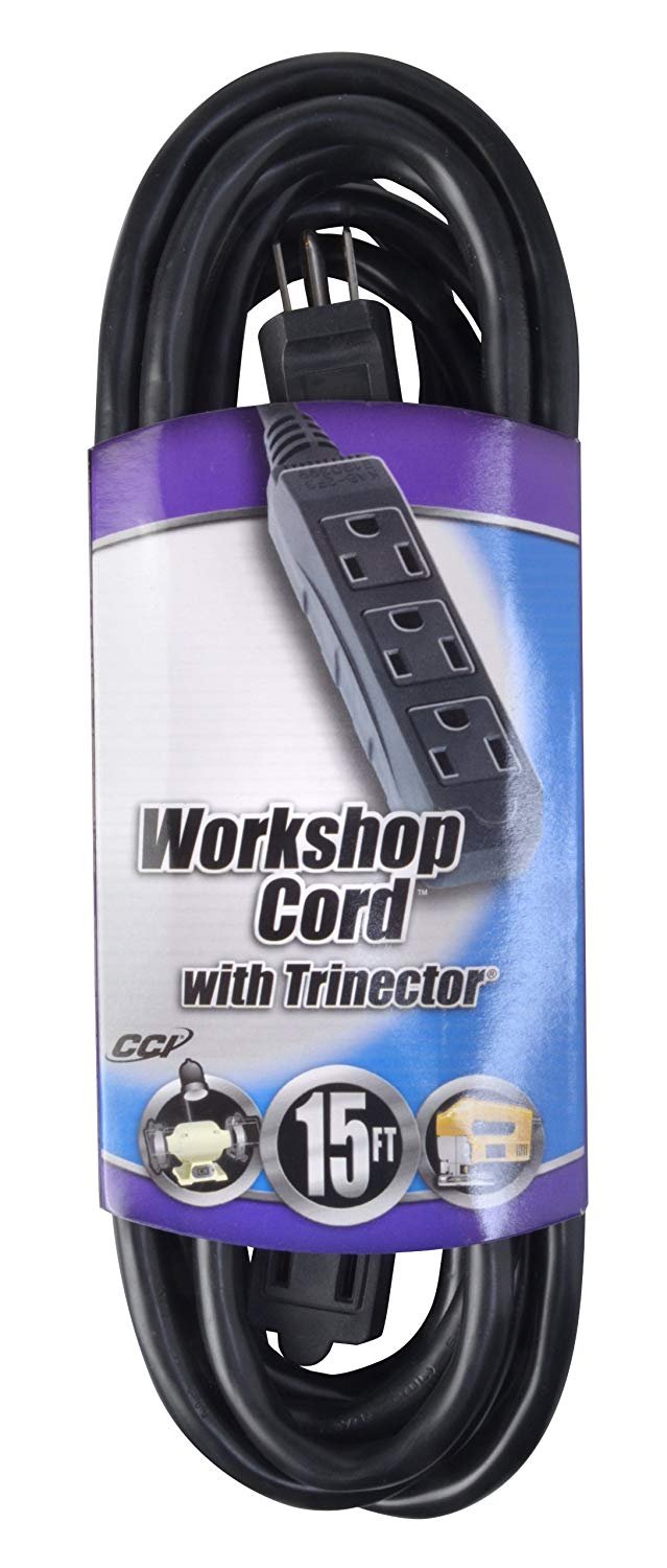 Coleman Cable 35227408 3522 14/3 SJTW Trinector Vinyl Extension Cord:, 15-Foot, Black