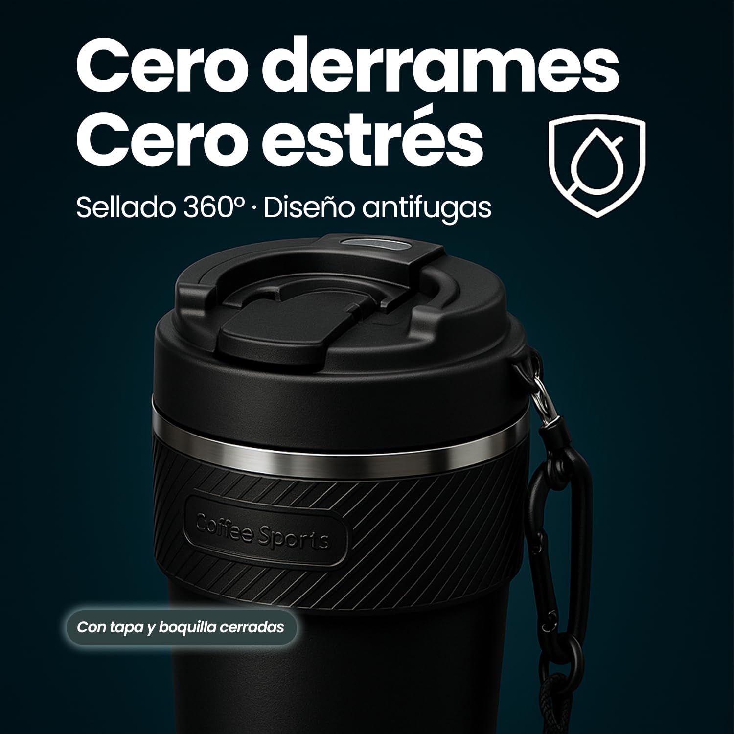 Gobelet isotherme pour café chaud et froid, 500 ml, acier inoxydable avec revêtement en céramique, double paroi sous vide, sangle de transport et 2 façons de boire