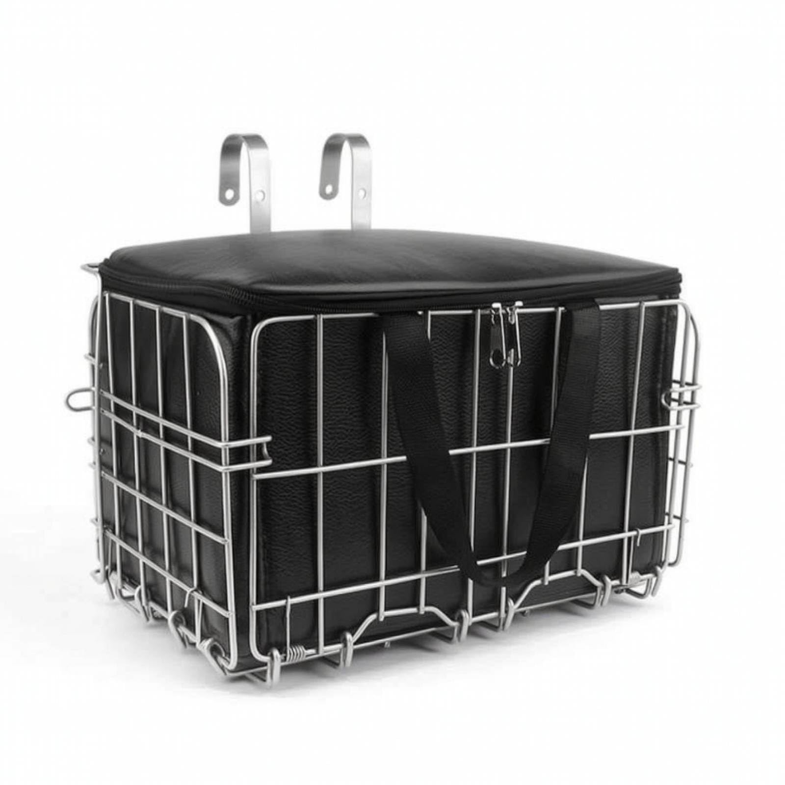 Drahtkorb mit Tasche faltbar Fahrradkorb mit Innentasche zusammenklappbar Gepäckkorb für Radfahr, Einkauf, Silber, Verstärkter Korb + Innentasche