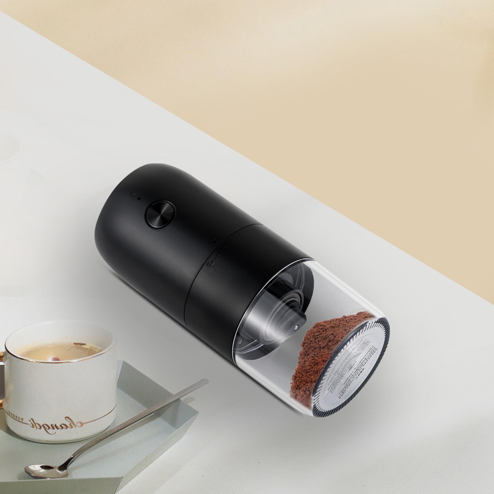 Moulin à café électrique rechargeable par USB avec broyeur conique en céramique | grossièreté réglable | Moulin à café expresso portable rechargeable 30 g pour haricots et épices (noir)