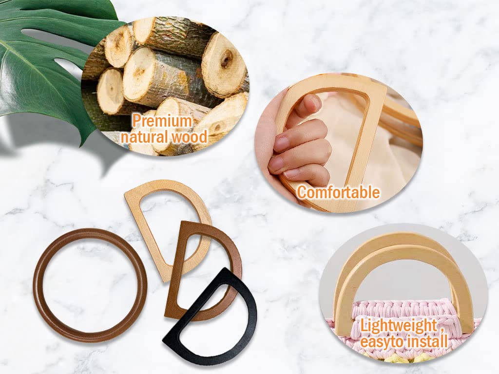 8 Manici Per Borse In Legno A Forma Di D - Set Con Manici Rotondi Per Borse Fatte A Mano, Uncinetto E Beach Bag - Foto 4