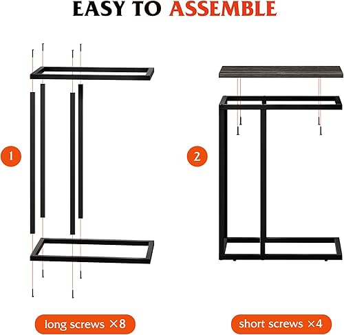 Miniatura 8 de WLIVE Juego de mesa auxiliar con 5 cajones y mesa auxiliar en forma de C, roble gris