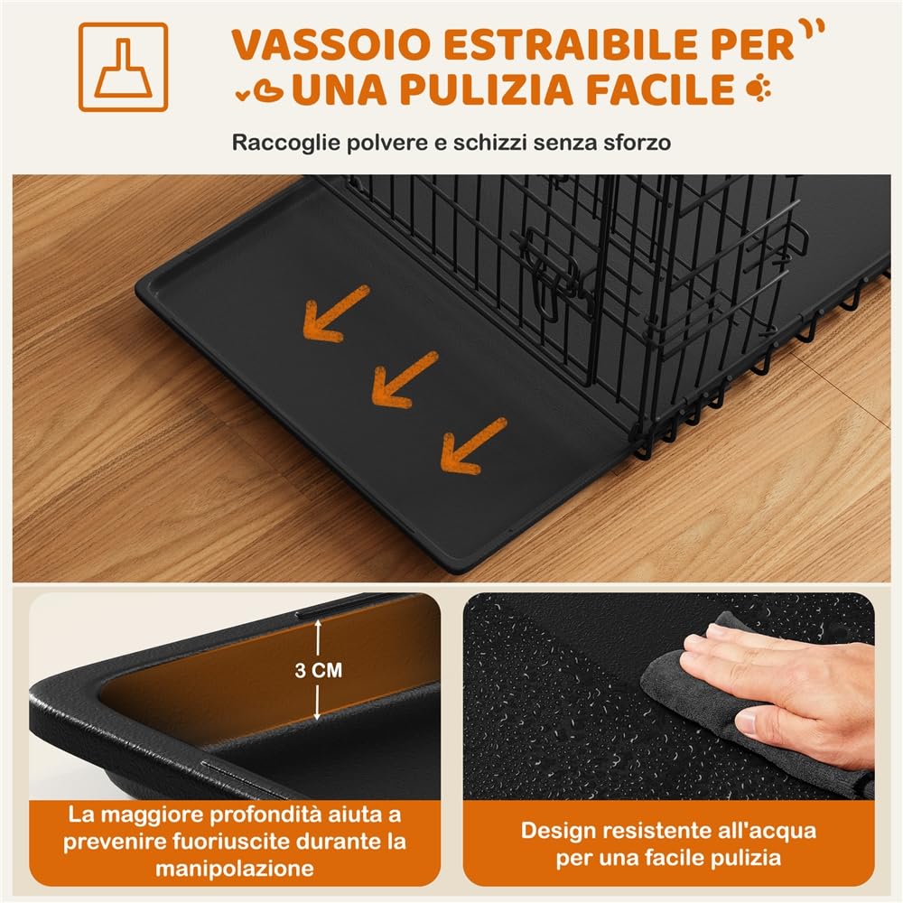 Yaheetech Gabbia per Cani Gatti Kennel in Metallo Cuccioli Pieghevole con Vassoio Rimovibile Doppia Porta e Divisorio Regolabile 92 × 56,5 × 63 cm Nero