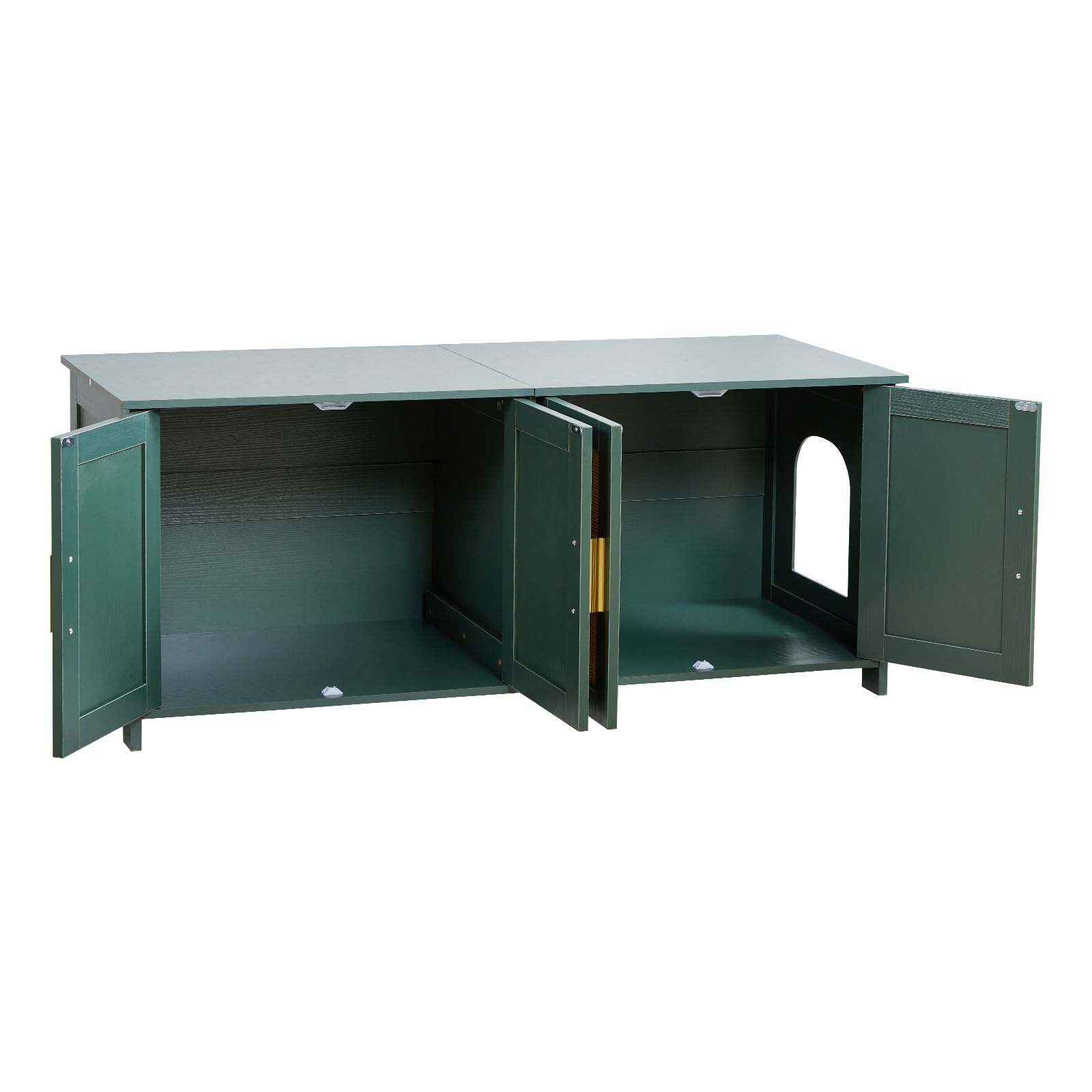 VEVOR Katzenschrank, 1200x450x500 mm, Katzentoilette mit 4 Rattantüren & 2 Eingängen, Katzenklo Schrank für den Innenbereich, Katzenhaus passend für die meisten Katzentoiletten, grün