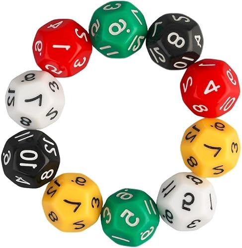 Juego de 10 dados poliédricos de escultura D12 de acrílico de 12 caras para fiesta de club, familia, juego de mesa