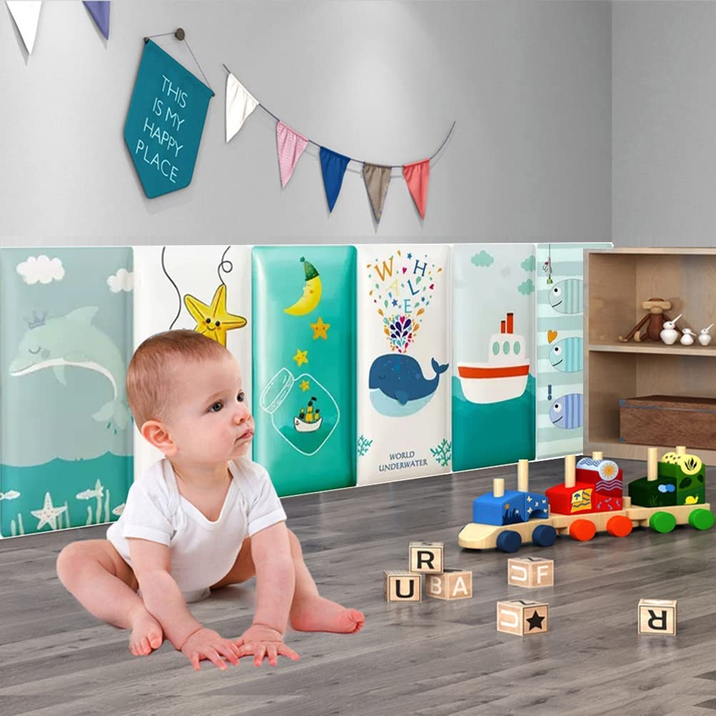 3D Anti-Collision Wall Stickers Dzieci 3D antykolizyjna naklejka ścienna PU miękka wyściółka ścienna, sypialnia dekoracja ścienna do pokoju dziecięcego zwierzęta morskie samoprzylepne panele ścienne (