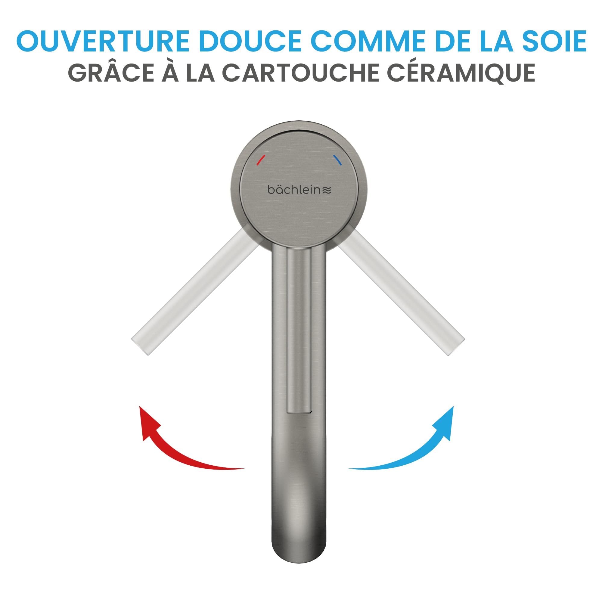 Bächlein Susara Robinet de salle de bain avec bec incurvé, design mitigeur monocommande avec cartouche en céramique durable et kit de montage, robinet de salle de bain en acier inoxydable brossé