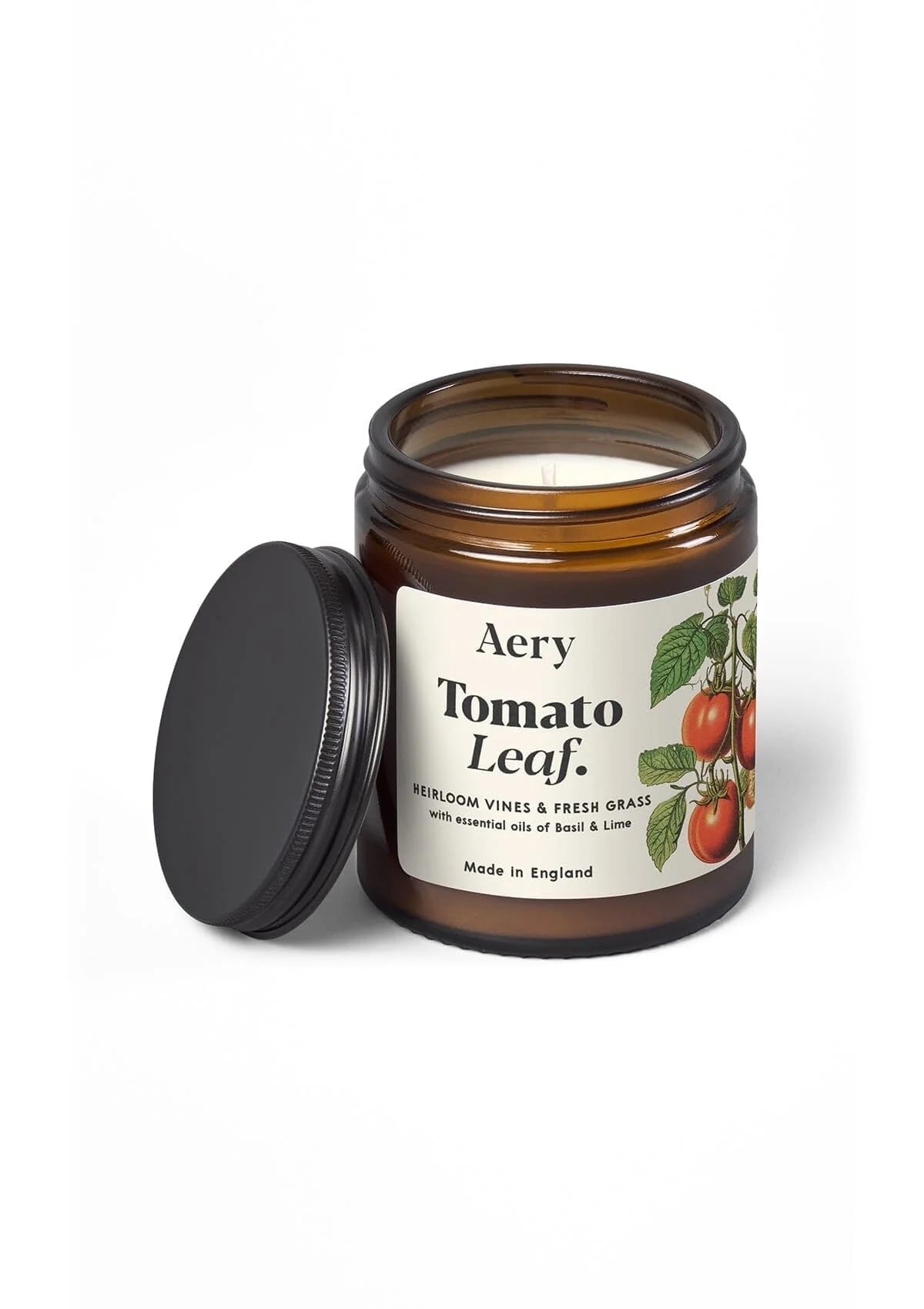 Aery Tomato Leaf Glass Jar Soy Wax Candle - Heirloom Vines & Fresh Grass with Essential Oils of Basil & Lime - 100% Plant Based Wax & 30 Hour Burn Time