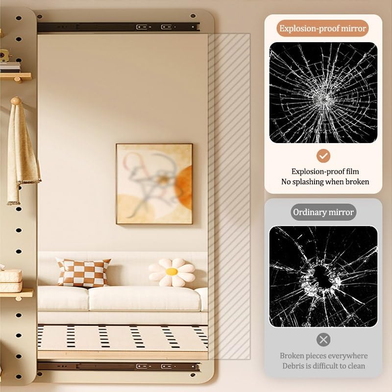 Tablero de madera para pared con espejo, estantes modulares para la entrada del hogar, dormitorio, gimnasio, elegante solución de almacenamiento (160 x 40 cm)