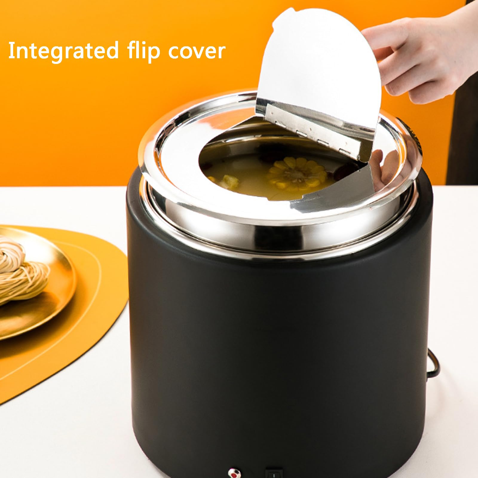 Buffetsuppe Kessel 10L Elektrisch Nass Wärme Speisewärmer 80°C Konstante Temperaturheizung mit Deckel und Löffel 304 Edelstahl Innentopf für Suppe, Brei oder Bohnen