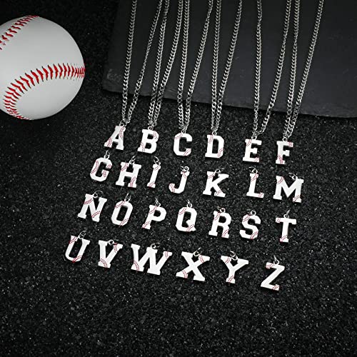 AIAINAGI Baseball Initial A-Z Letter Necklace - Men's Baseball Charm Pendant in Stainless Steel Silver Chain, 22inch Personalized Gift2