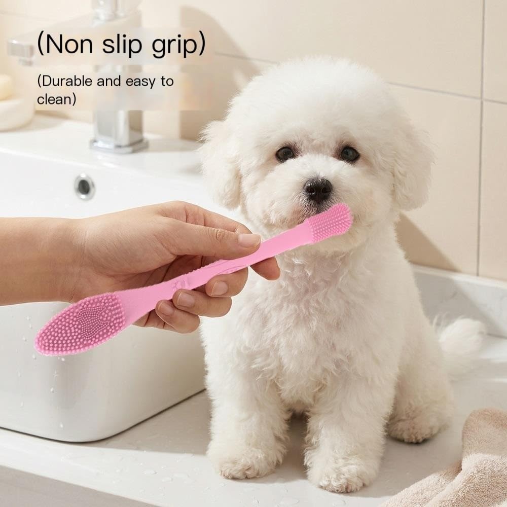 Cepillo de dientes de cerdas suaves for perros y gatos, diseño de doble cabezal antideslizante for una fácil limpieza(Green)