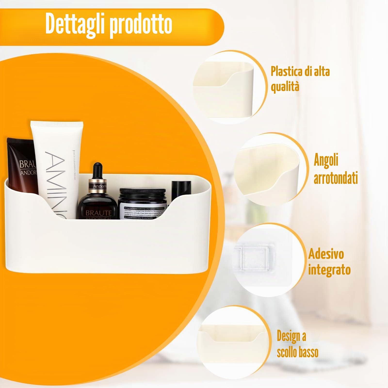 Auauraintt Set da 2 contenitori autoadesivi per porta di armadio da cucina, per armadio, bagno, frigorifero, oggetti piccoli, contenitore di stoccaggio