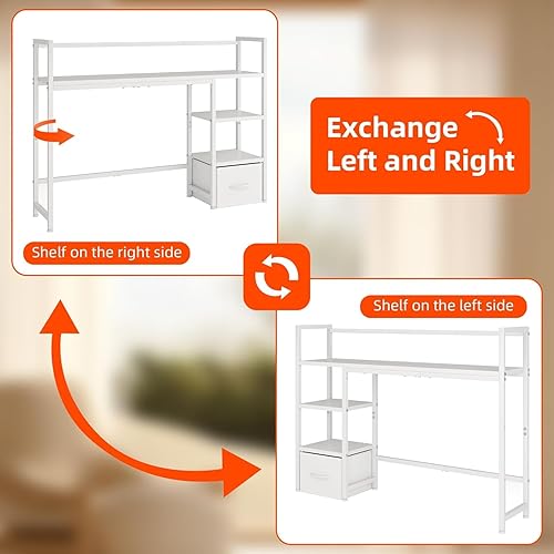 Miniatura 7 de Estante de escritorio con cajón, estante organizador de escritorio de 41.3 pulgadas, gabinete de escritorio para monitor de computadora máximo de 32