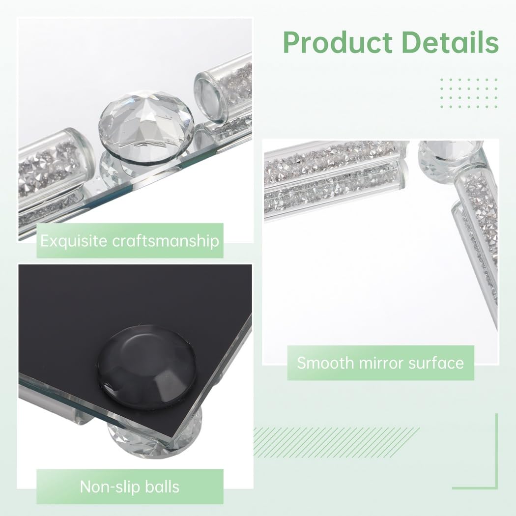 Bandeja de tocador para baño, bandeja de cristal, bandeja de cristal de espejo, bandeja de perfume para tocador, duradera para su uso, diseño antideslizante, decoración del hogar, oficina,