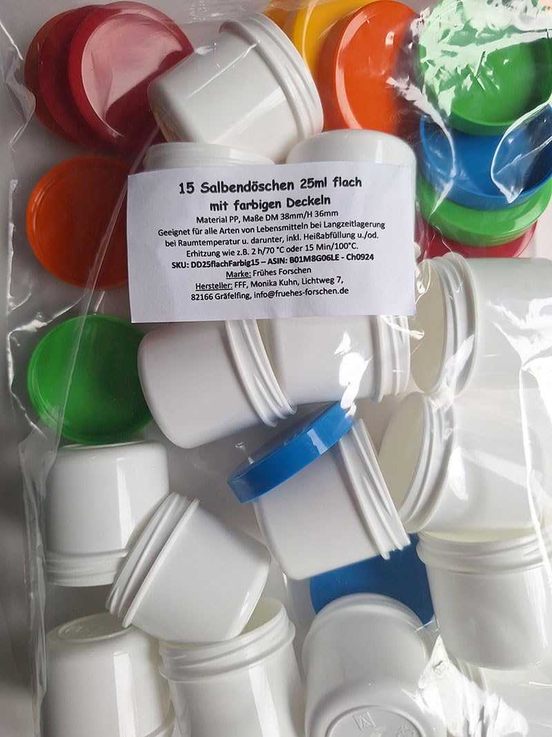 15 Salbendosen Flach, 60ml – Weiß Mit Gelben Schraubdeckeln, Für Cremes, Salben, Globuli