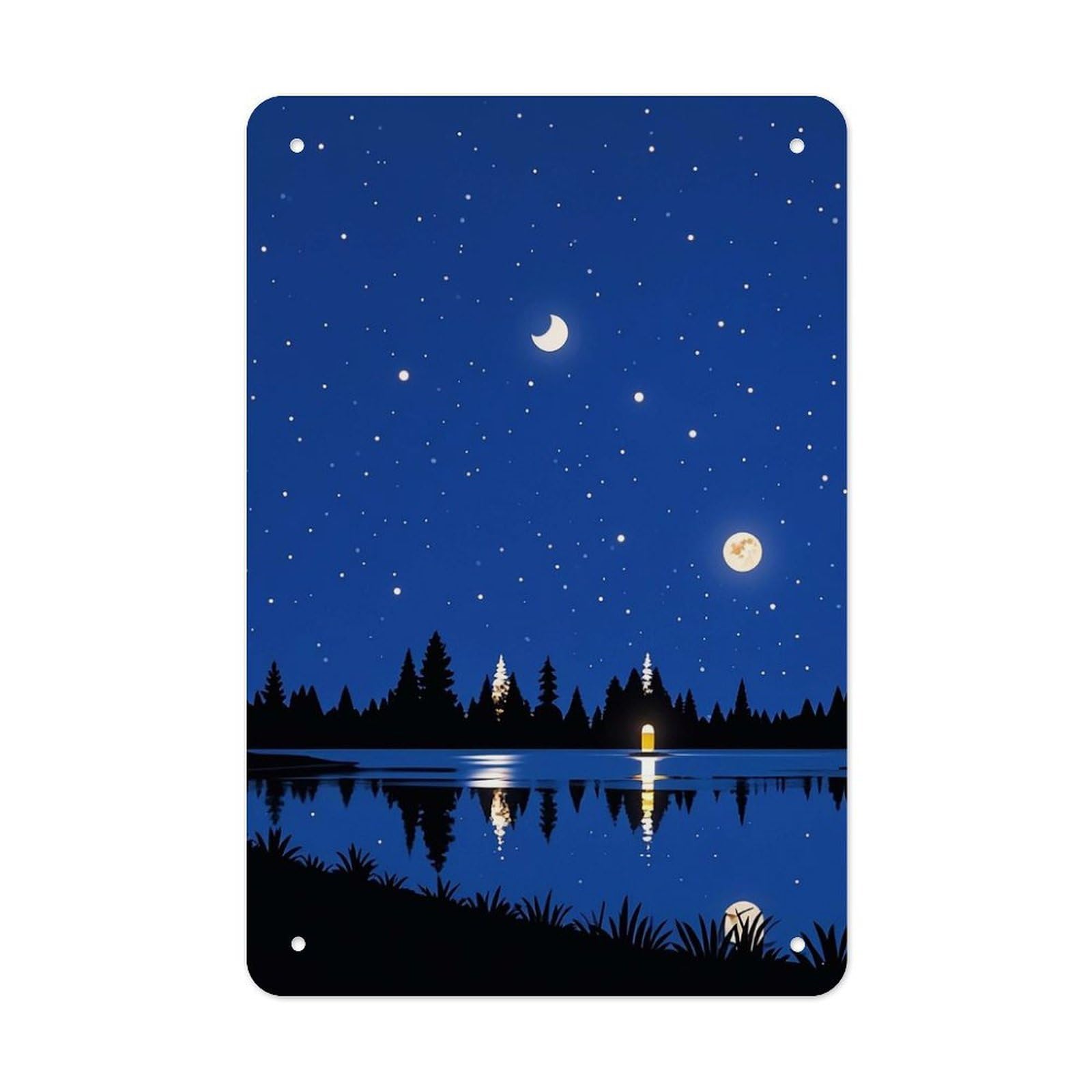 QMNLKH The Lake in The Night Sky Plaques for Wall Decor, Personalized Metal Tin Sign for Home, Multifunctional Poster for Office, Fashion Painting for Hallway, Wall Art Pictures, 7.9x11.8Inch