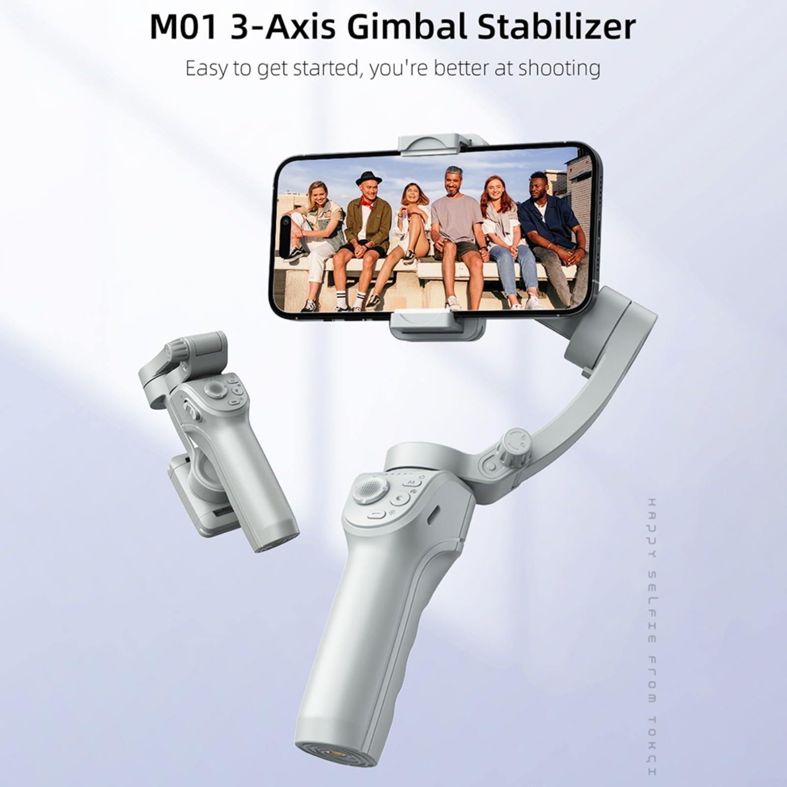 3- Gimbal para smartphone AI para estabilizador con seguimiento automático de la cara, luz de relleno y trípode, agarre ergonómico deportivo, gris