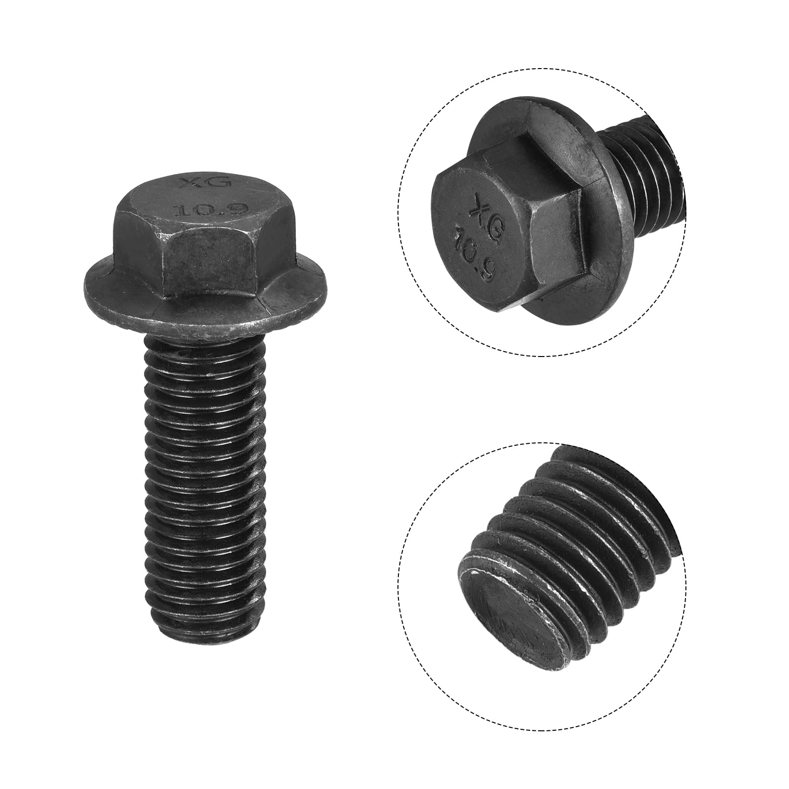 sourcing map M14x40mm Hex seghettato Flangia Bulloni 10.9 Grado Acciaio al Carbonio Viti 4pcs