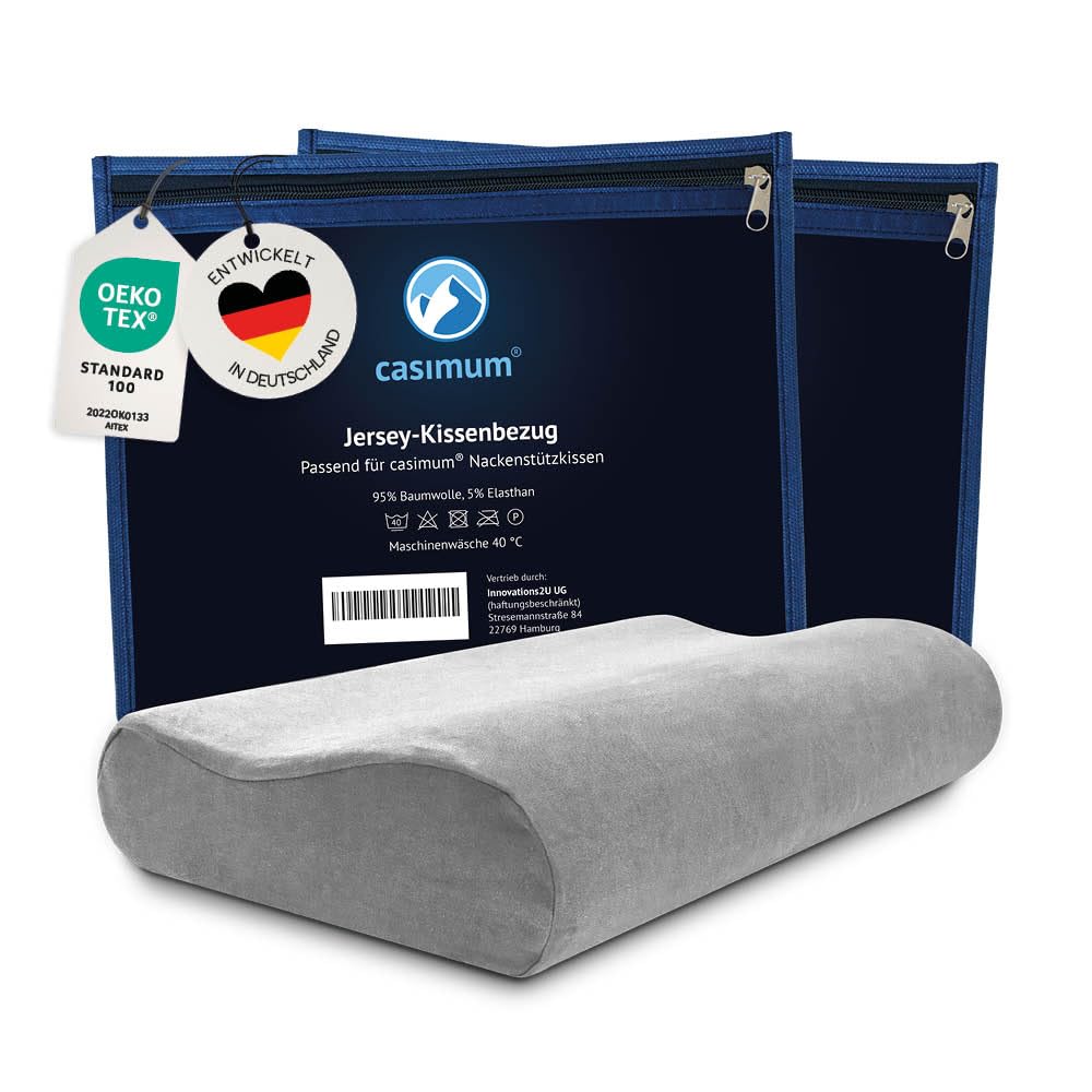 casimum Kissenbezug aus Baumwolle für Nackenstützkissen – 60x30 cm, 2er-Pack, Hellgrau-Meliert