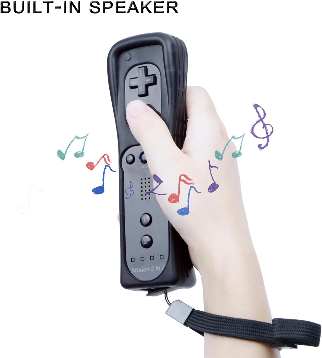 Wii Remote Controller (2 Pack) with Motion Plus Compatible with Wii U Console - Shock Function (Black+Blue)