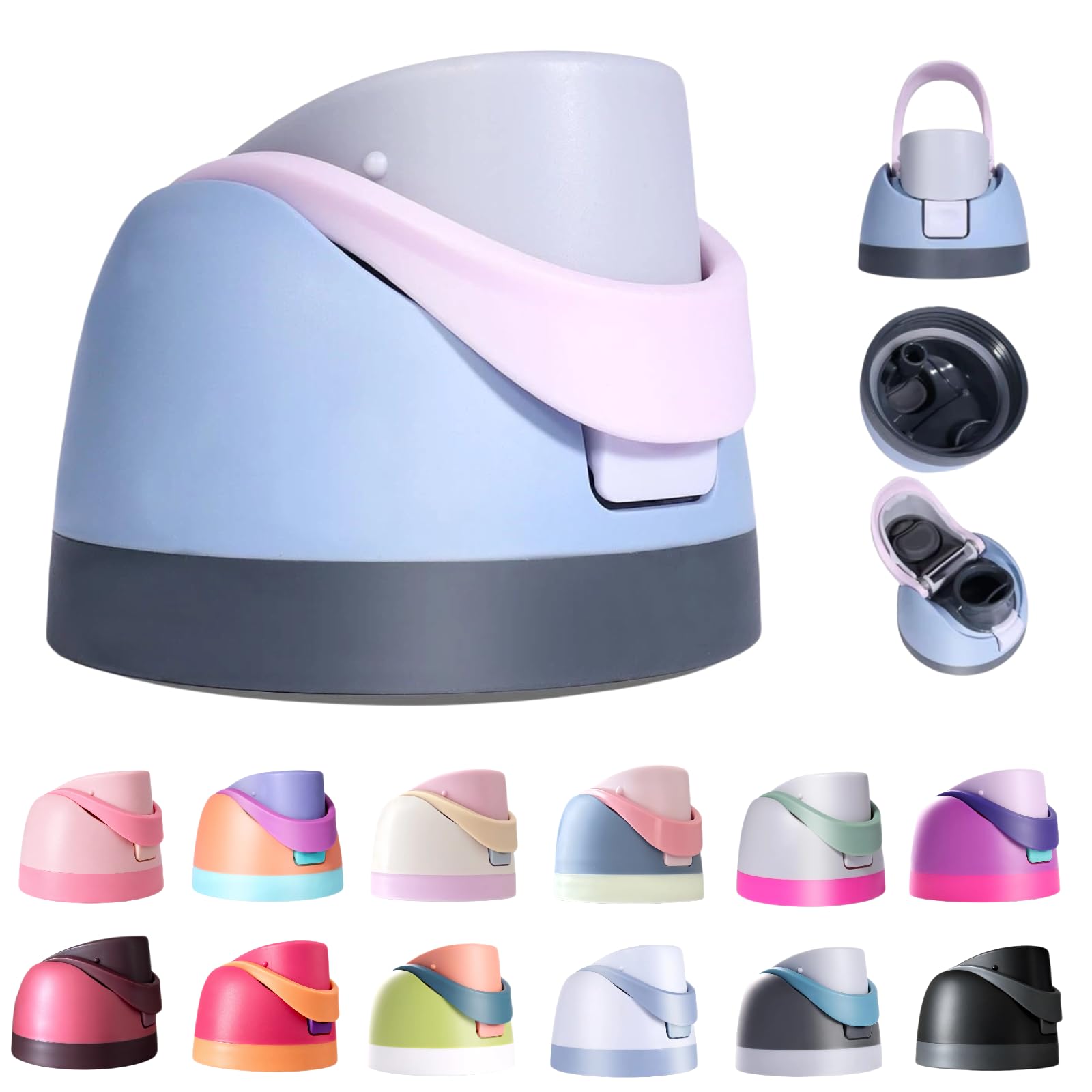 Replacement Lid for Owala Freesip, Compatible with Owala Cup 16oz 24oz 32oz 40oz, One Button Water Bottle Top Lid for Owala Freesip, Leakproof, BPA-Free (Blue+Pink)