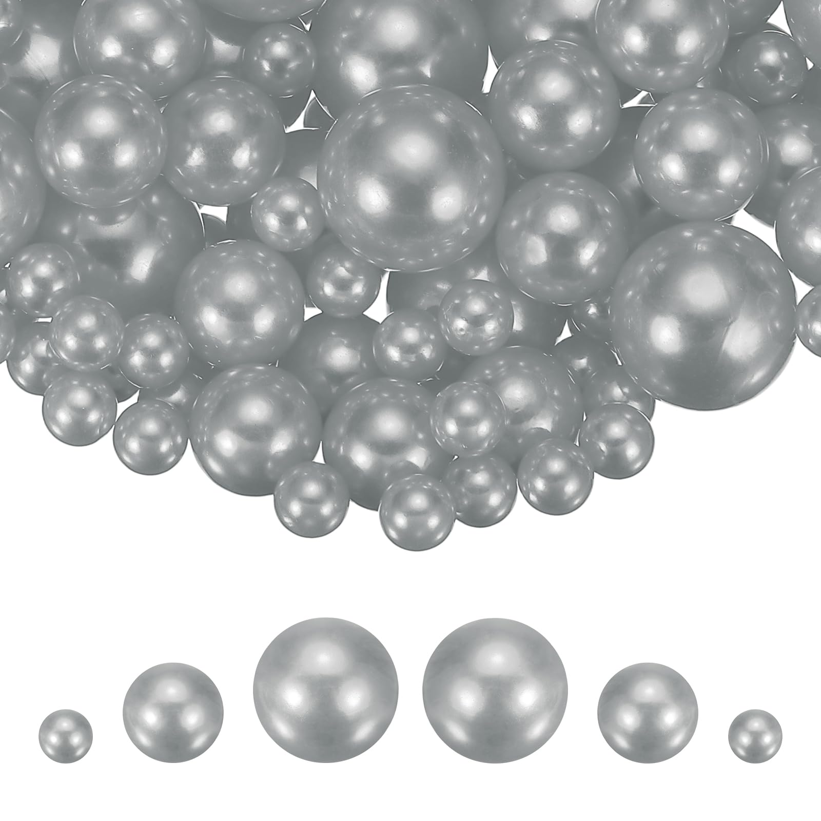 sourcing map 300Pcs Faux Pearl for Crafting, 8/14/20mm No Hole ABS Round Pearls for Vase Fillers Jewelry Making Vase Filler Cosmetic Boxes Home Decor DIY Parts Table Scatter, Gray