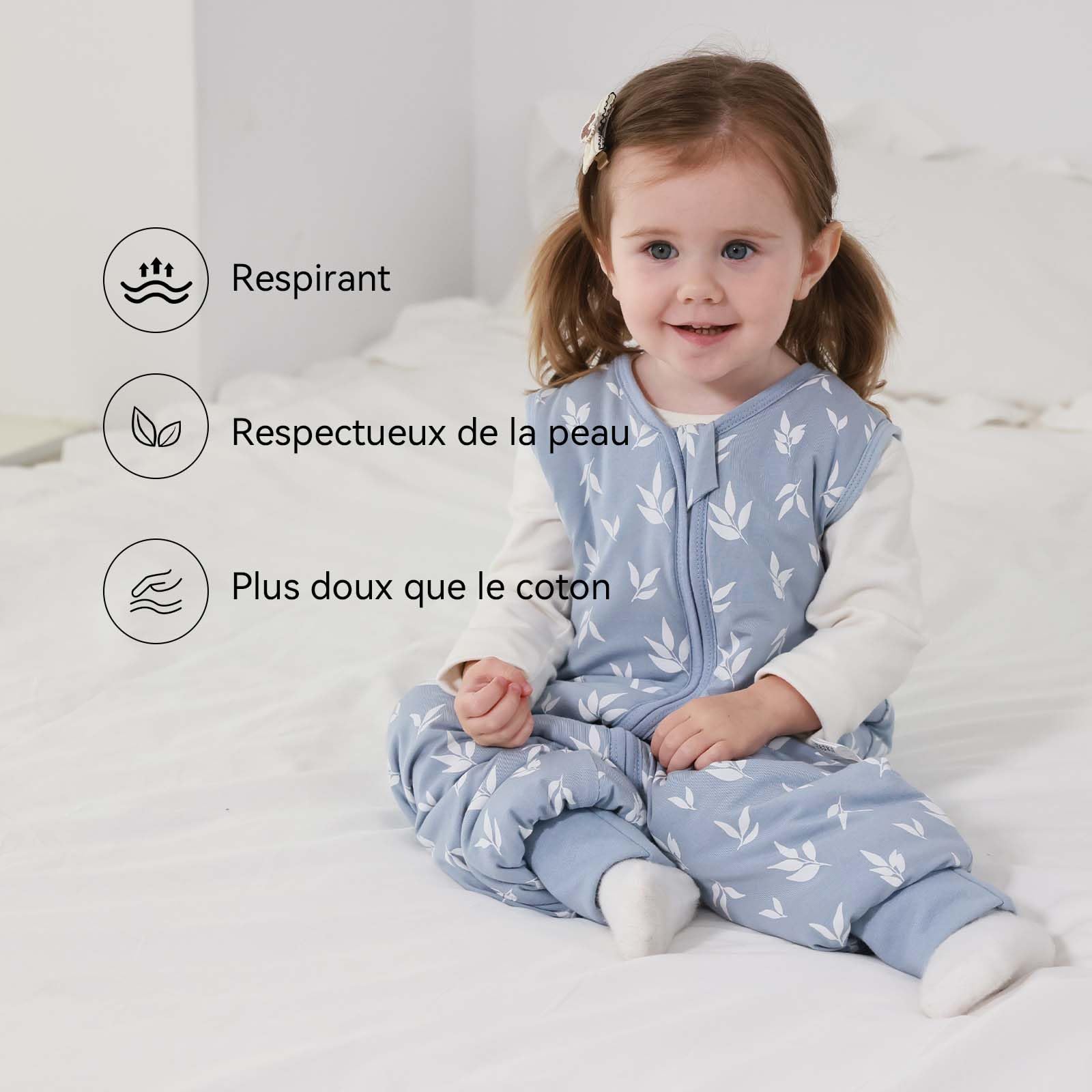Gigoteuse pour bébé avec Jambes, Indice de Chaleur 1.0 Tog, Lot de 2, en Rayonne Ultra-Douce fabriquée à partir de Bambou, Sac de Couchage en Fibre de Bambou pour garçons et Filles(Bleu,M)