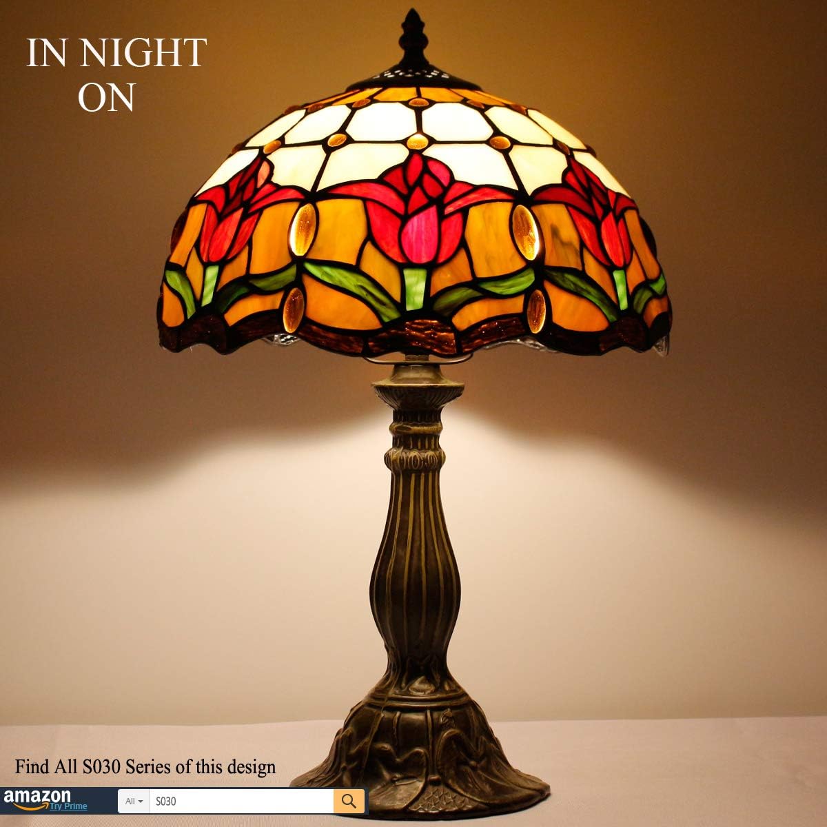 Get Special Price Tiffany Table Lamp Stained Glass Tulip Flower Bedside Antique Style Reading Desk Light 18 inch Tall WERFACTORY Lover Girl Living Room Bedroom Vintage Library Banker Boho Victorian Memory Sympathy Type