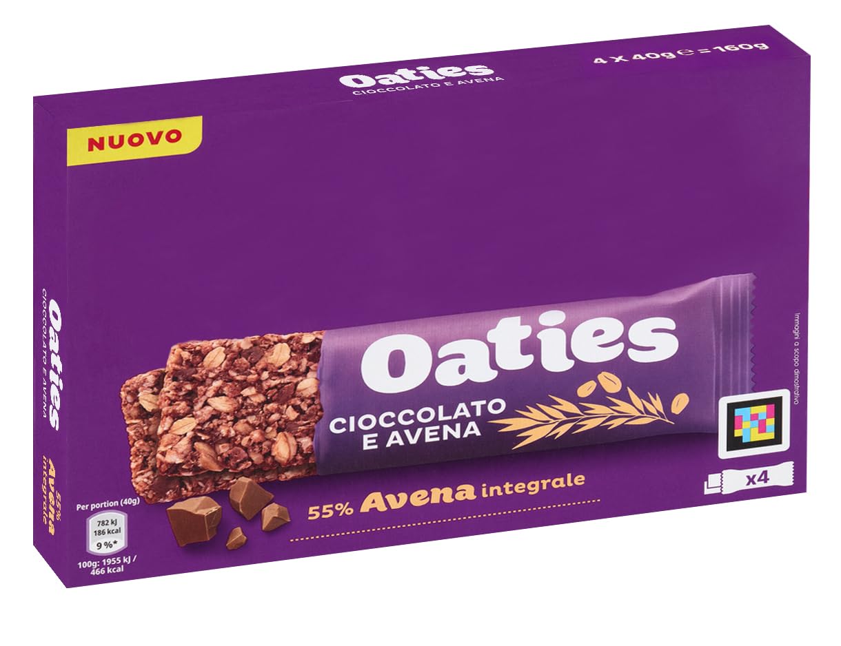 Barrette Croccanti Oaties di Avena Integrale con Pezzi di Cioccolato, Confezione Viola, 160g [BOX con 6 Confezioni]
