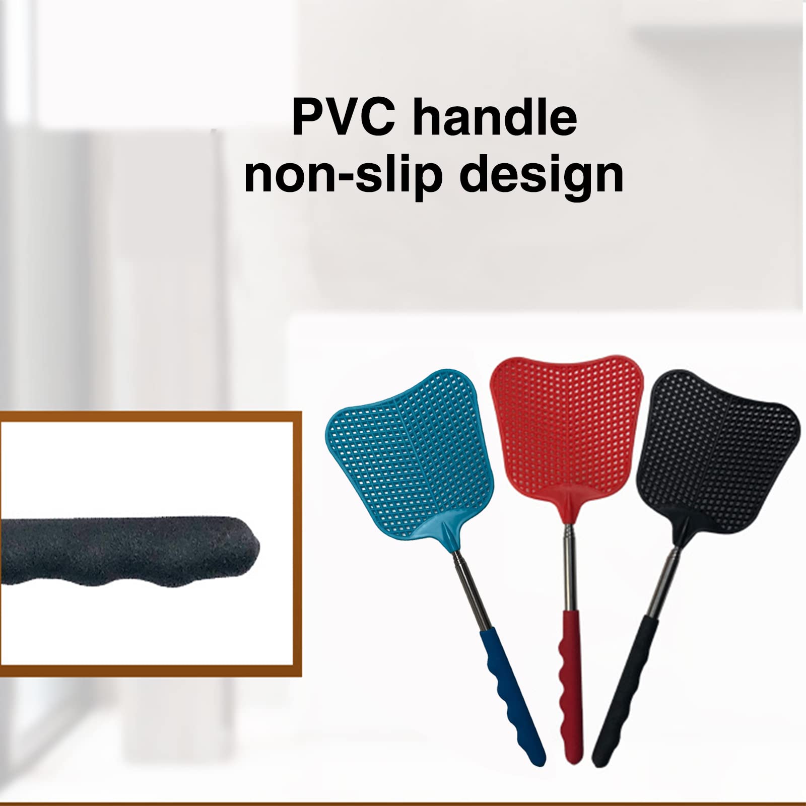 Tapettes à Mouches Extensibles - Lot De 3 (noir, Rouge, Bleu) Avec Poignée Télescopique 26-72 Cm - Pour éliminer Insectes Facilement