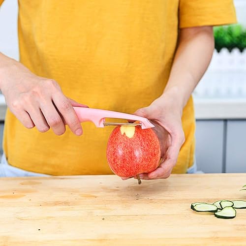 Miniatura 5 de Juego de 2 cuchillos de cocina de 3.5 pulgadas con funda + pelador de hoja de acero inoxidable antiadherente, combo rosa (2 cuchillos rosados)