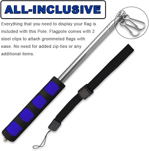 Miniatura 5 de The Flag Joint Poste retráctil compacto extensible de mano (azul) 11.0 in perfecto para mochilas, para llevar a eventos, desfiles, excursiones,