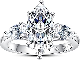 Round/Emerald/Marquise Cut Moissanite 3 Stones Engagement Rings D Color ...